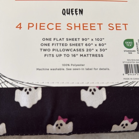 Trick Or Treat Bow Ghosts Halloween Sheet Set - Queen 👻🎀 - Picture 4 of 4